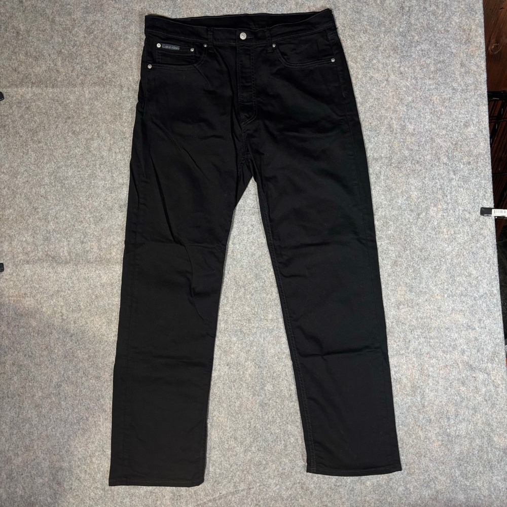 Calvin Klein Standard Straight Jeans Mens 36x32 Black Stretch Designer Denim
